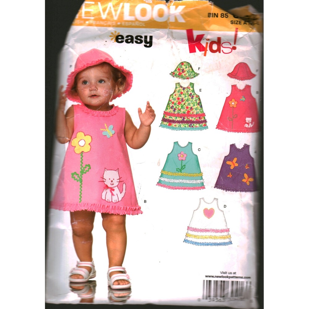 New Look 6692 Easy Kids Babies Dress and Hat Sewing Pattern Sizes NB-L